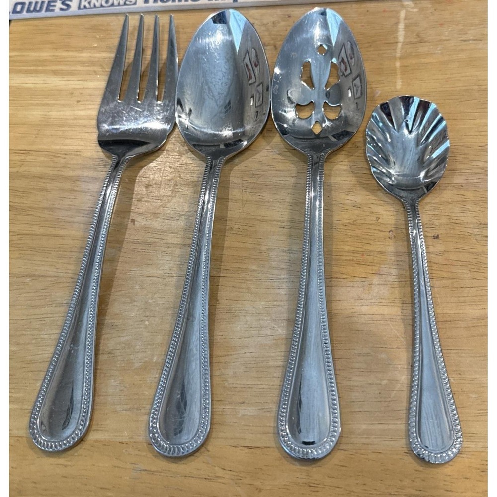 Cuisinart CU18 Beaded Pattern Stainless Steel Hostess Serving Set Spoon Set Of 4